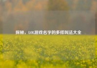 探秘，LOL游戏名字的多样叫法大全