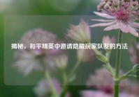 揭秘，和平精英中邀请隐藏玩家队友的方法
