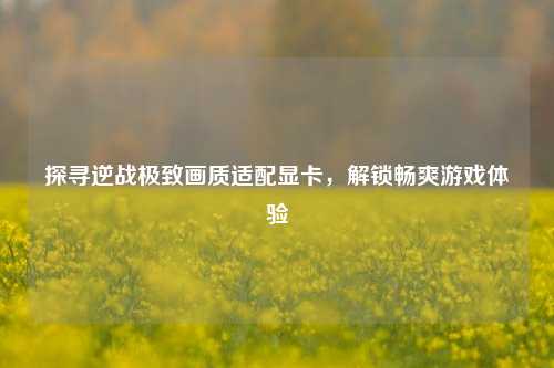 探寻逆战极致画质适配显卡,解锁畅爽游戏体验