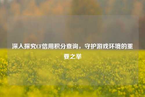 深入探究CF信用积分查询，守护游戏环境的重要之举