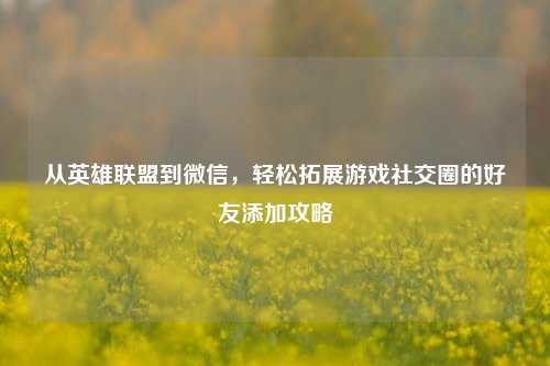 从英雄联盟到微信,轻松拓展游戏社交圈的好友添加攻略
