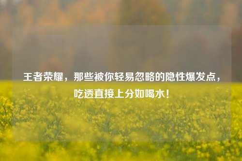 王者荣耀，那些被你轻易忽略的隐性爆发点，吃透直接上分如喝水！