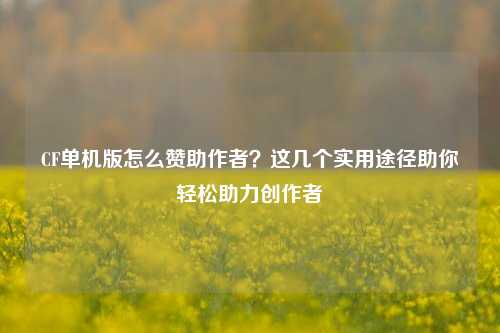 CF单机版怎么赞助作者？这几个实用途径助你轻松助力创作者