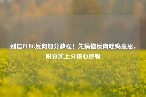 别信PUBG反向加分教程!先搞懂反向吃鸡意思,附真实上分核心逻辑