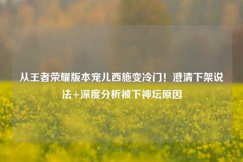 从王者荣耀版本宠儿西施变冷门!澄清下架说法+深度分析被下神坛原因
