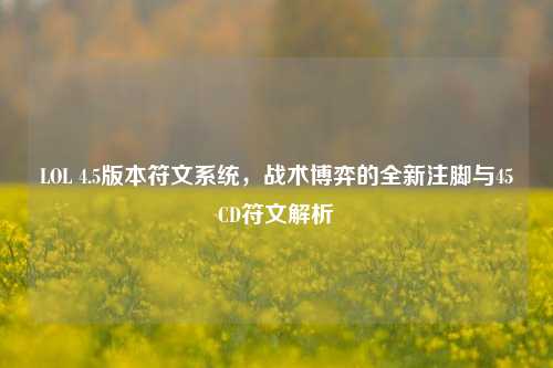LOL 4.5版本符文系统,战术博弈的全新注脚与45CD符文解析