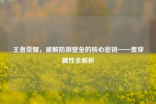 王者荣耀,破解防御壁垒的核心密钥——贯穿属性全解析
