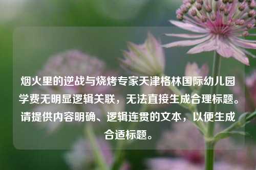 烟火里的逆战与烧烤专家天津格林国际幼儿园学费无明显逻辑关联，无法直接生成合理标题。请提供内容明确、逻辑连贯的文本，以便生成合适标题。