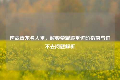逆战青龙名人堂,解锁荣耀殿堂进阶指南与进不去问题解析