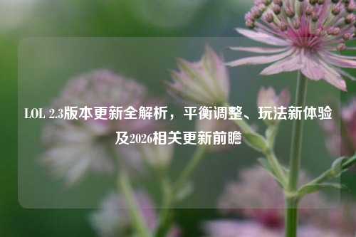 LOL 2.3版本更新全解析,平衡调整、玩法新体验及2026相关更新前瞻